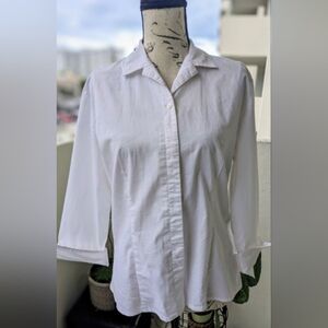 BUNDLE of 3 Women's White Collar & Pin Stripe Button Down Shirt Size Medium